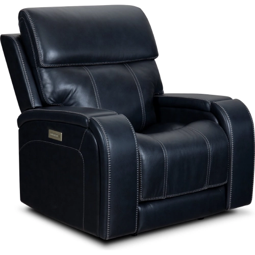 Glenwood Lay Flat Power Recliner with Power Head Rest & Lumbar in Ocean Blue Top Grain Leather